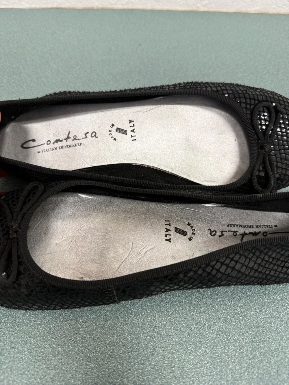 Italian Shoemaker Contesa Black Snake-Texture Leather Ballet Flat Women’s 7